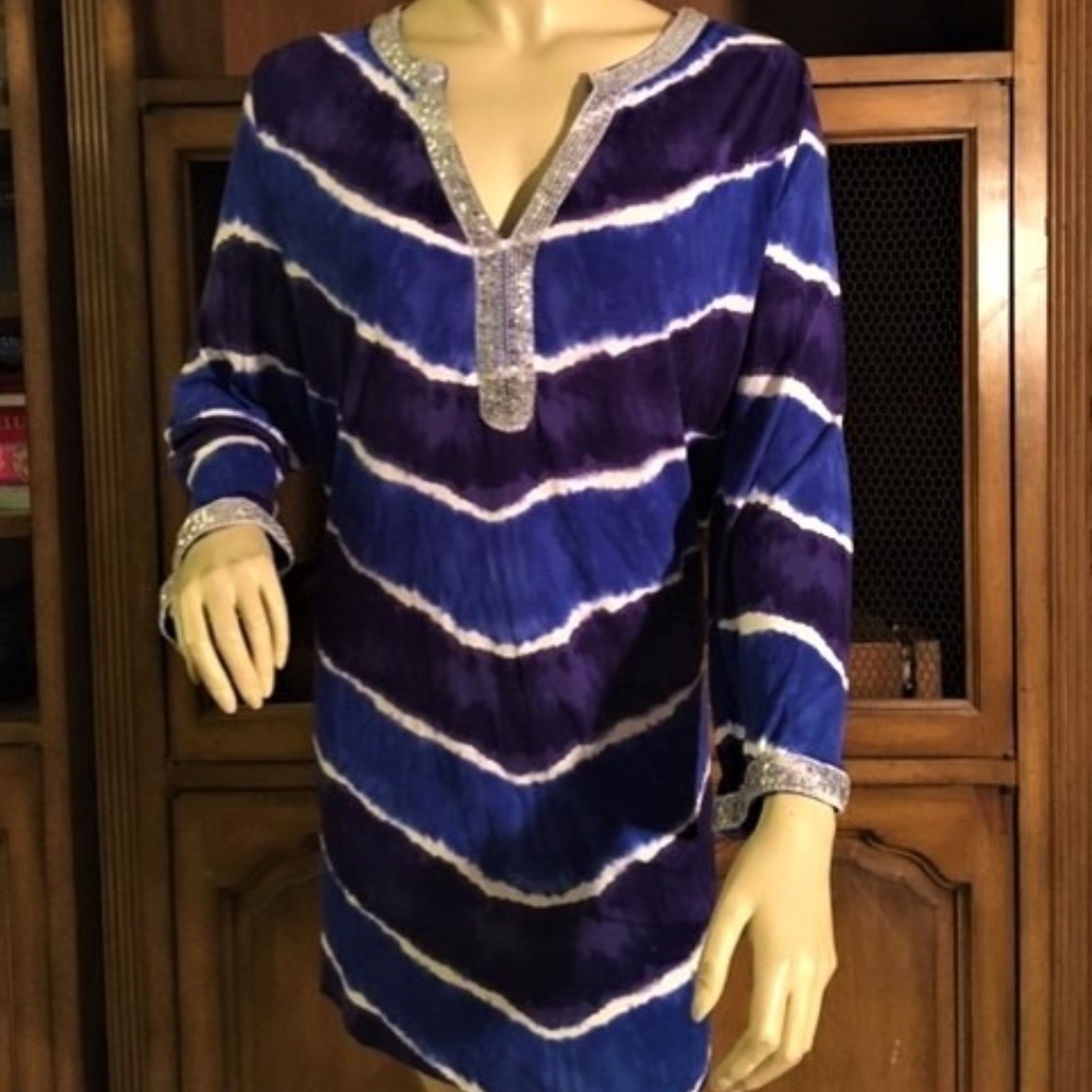 NEW INC GORGEOUS TIE DYE TUNIC TOP SEQUINS 1X